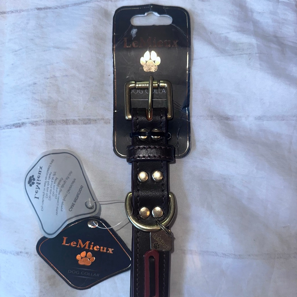 Rare HTF NWT LeMieux Genuine Leather Cambridge Mahogany/Tan Dog Collar Large